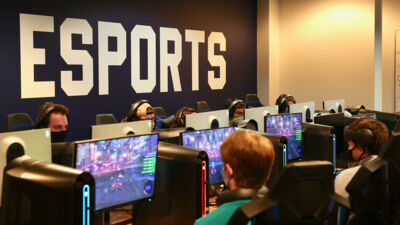 A photo of Concordia esports players competing in the lab on campus.