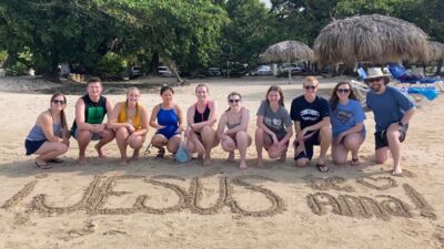 On a beach in the Dominican Republic. Pictured from left to right: Rebekah Freed, Nathan Birtell, Katie Anderson, Rosanna Scott, Autumn Johnson, Karissa Ternus, Christina Lee, Owen Dawson, Abigail Dawson and Brian Gauthier. 