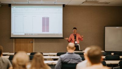 A Concordia student presents his research findings