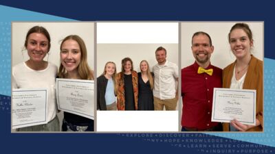 Daenzer Award (left to right): Kellie Rhodes, Avery Lewis;

Lab Assistants (L to R): Rachel Battershell, Madalyn Woodburn, Katie Birtell, Ben Moll;

Golden Scalpel (L to R): Dr. Kyle Johnson (instructor of BIO 450), Mary Nibbe