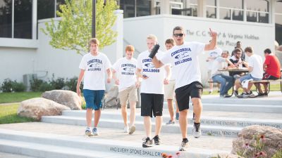 A group a students wearing Concordia T-Shirts