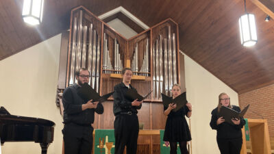 (From left to right): Cody Bender, Samuel Dunbar, Abby Nugent, and Kendra Johnson perform 