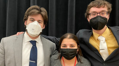 Concordia University, Nebraska seniors (from left) Brody Schofield, Alia Hurst and Nathan Leonard at the American Forensics Association National Speech Tournament. 