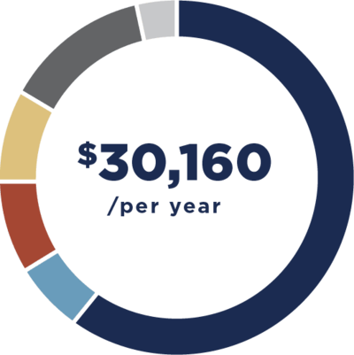 Pie chart of scholarship numbers totaling $30,160 per year for Student 1