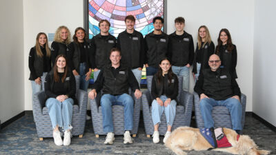 Students gathered together on a mission trip. 