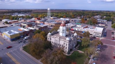 An aerial shot of downtown Seward