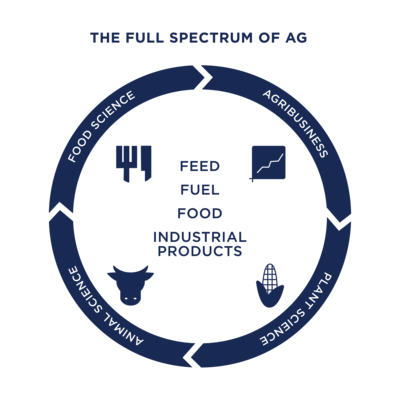 The full spectrum of ag. Food science, agribusiness, animal science, plant science.