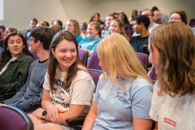 Students chatting before chapel