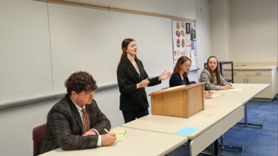 (Left to right) Micah Knerl, Mckenna Mcspadden, Eden Lehr, and Brynn Holtmeier all placed in Concordia's speech and debate tournament on Saturday.