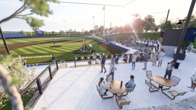 Architects rendering of the fan and seating area of the new ball field.