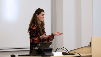 Concordia student Allison Echtenkamp presents during the Concordia Catalyst Competition.