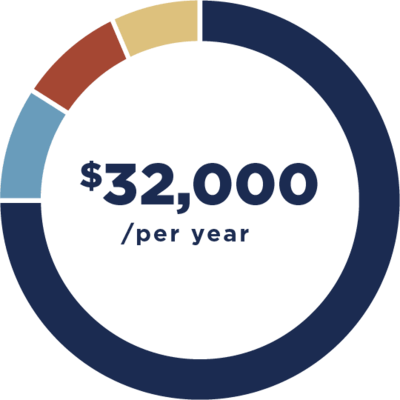 Pie chart of scholarship numbers totaling $32,000 per year for Student 3