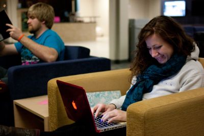 Girl studying on laptop