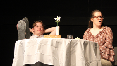 Jason Church (left) and Madeleine Hudson-Knowlton (right) perform in the One Act Festival. 