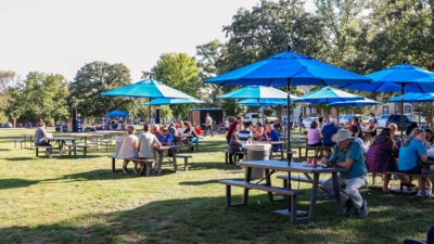 Seward community members gathered on Weller lawn for Dinner and a Movie