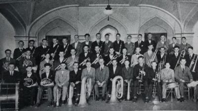 Historical photo of Concordia's band posing for a group picture. 